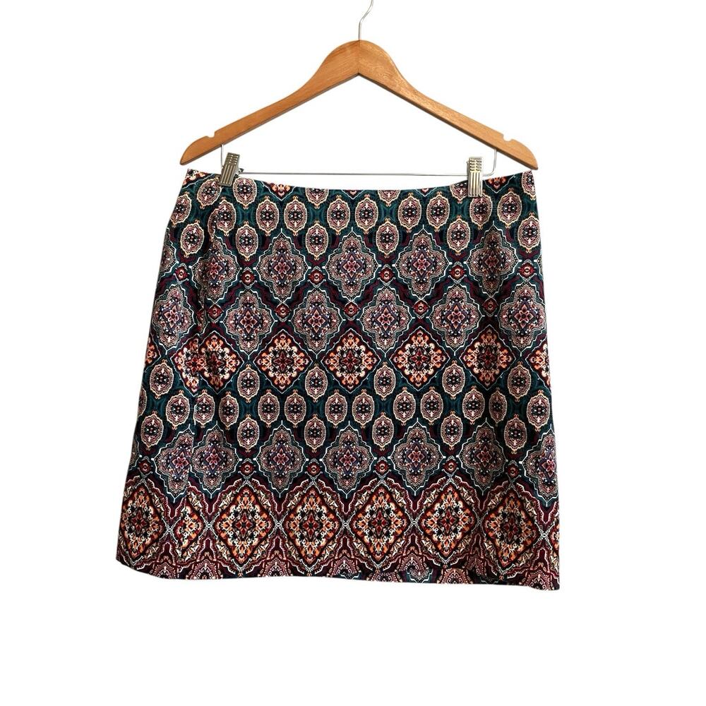 LOFT Maroon Paisley Geometric Print Corduroy Aline Mini Skirt Sz 12 Boho Western